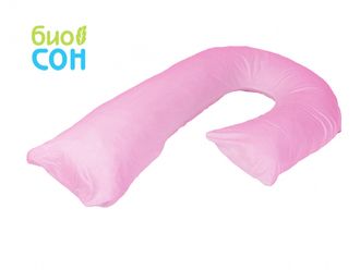 Подушка для беременных форма big 280 см (микро шарики полистирола) +наволочка сатин страйп розовый