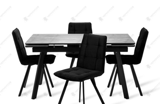 Стол Ross 120 серая керамика К6 / черный + 4 стула Стул Bar черный велюр / черный
