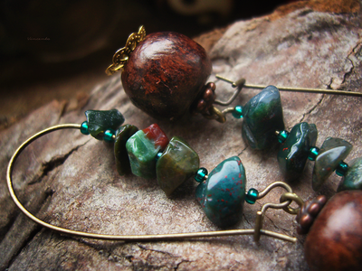 Серьги-бохо с камнями "Легенды тайги"