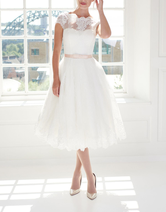 Короткое свадебное платье А-силуэта с кружевом для росписи CB-203