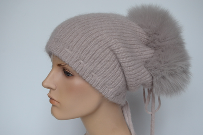 Шапка трансформер вязаная женская с мехом