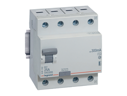 Legrand 402070 RX3, Выключатель дифференциального тока (УЗО), 4Р, 25А, ток утечки 300mА, тип AC