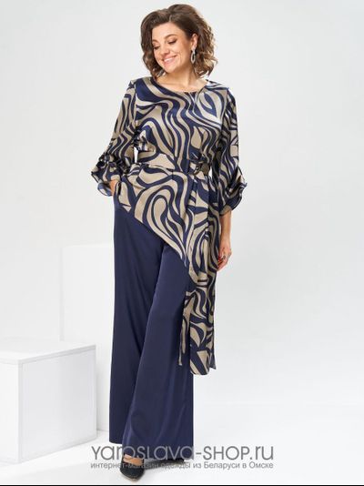 Модель: 2750.Нарядный женский 2-х предметный костюм, состоящий из ассиметричной туники и брюк