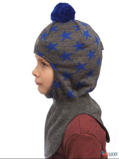 Шапка-шлем "Звездопад" 20202-08, цвет серый, ярко-синий р. 48-50