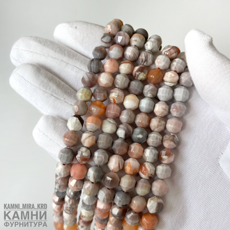 "Розовый агат Ботсвана" агат бежево-розовый с серыми и оранжевыми оттенками, фонарик 6,6-7,2 мм, цена за нить 19 см