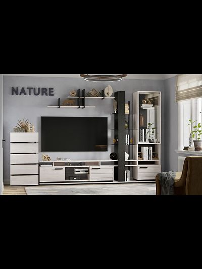 Композиция гостиной NATURE (НАТУРА) Ясень Анкор светлый-Черный