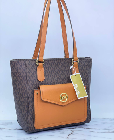Сумка Michael Kors Jet Set Medium Logo Pocket Tote Bag коричневая
