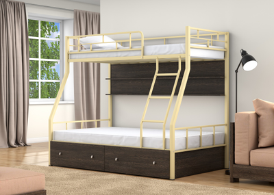 Двухъярусная кровать Раута Слоновая кость ящики полка венге