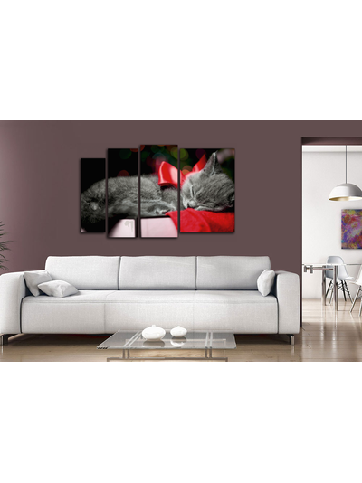 Модульная картина "Кот с красным бантиком"