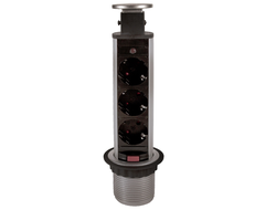 Удлинитель выдвижной 3 роз,max 3500W,250V, max 16A ,серебро  11.103.08.012  с проводом 1,8м с вилкой GLS *