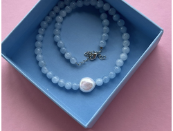 Чокер Аквамарин и Барочная жемчужина