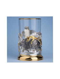 фотография подстаканника охота на кабана с золочением и серебрением