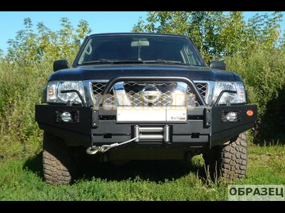 Передний силовой бампер без дуг серии Трофи на Nissan Patrol Y61 2004-2010 (02.008.11)