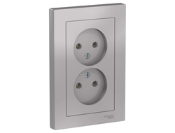 Розетка 2+2Р, алюминий, серия Atlas Design