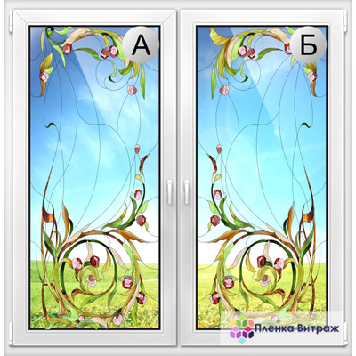 Витражная пленка, витражная пленка самоклеющаяся под заказ,пленочный витраж с цветочным рисунком