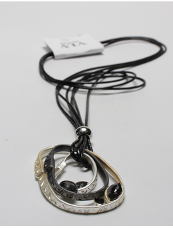 Подвеска "Гнутые овалы и бусины" серебро и тёмный металл