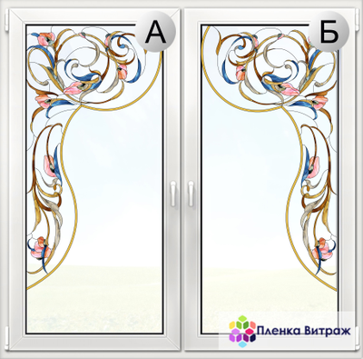 Витражная пленка, витражная пленка самоклеющаяся под заказ,пленочный витраж с цветочным рисунком