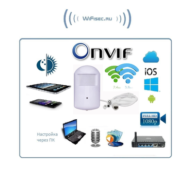 DE/GS-PRTFCMWAR(88) Видеоняня/Охранная IP WiFi (2,4/5)LAN видеокамера с ночным видением и аудиоканалом (корпус ИК датчика), встроенный DVR. Full HD (CamHi/CamHi Pro)