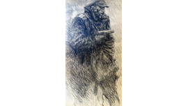 ЗИНОВ В.С. БЕЛОГВАРДЕЕЦ С ПИСТОЛЕТОМ 1940-Е ГГ. БУМАГА, УГОЛЬ 90Х50 (902)