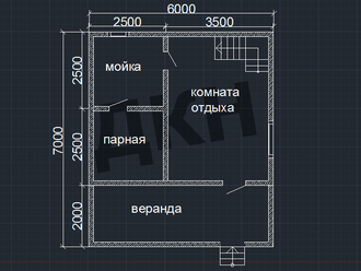 Баня 5 на 6 с верандой 2 на 6 с мансардным этажом.