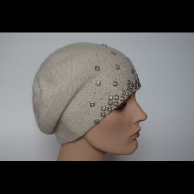 Белый женский вязаный берет с украшениями Vizio Италия 6439 ( 6570)