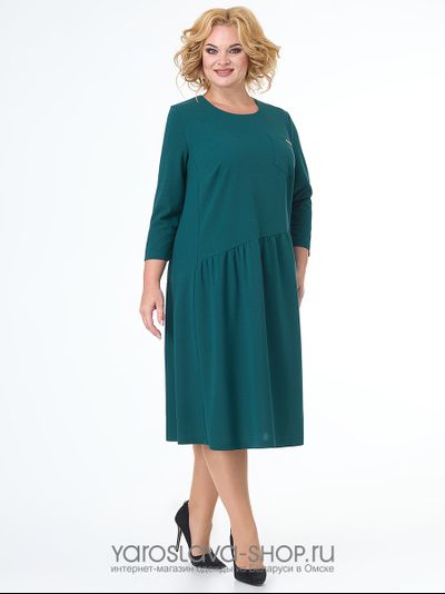 Платье темно-бирюзовое со сборкой