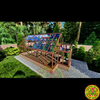 Базовая комплектация теплицы в английском стиле с холлом из стекала и алюминия СКАРЛЕТТ размером 7000 х 3500 мм