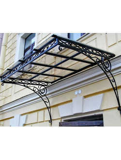 Металлический козырек прямой с подзором, кованый, монокарбонат (артикул МКК8)