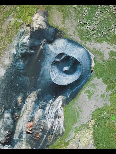 Картина обогреватель, спутниковое фото вулкана Хверфжиалл