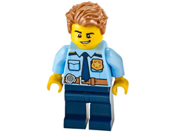Police - City Officer Shirt with Dark Blue Tie and Gold Badge, Dark Tan Belt with Radio, Dark Blue Legs, Medium Nougat Tousled Hair, n/a (cty1158)