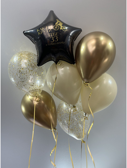 Коробка-сюрприз чёрная с 6 шарами и звездой внутри