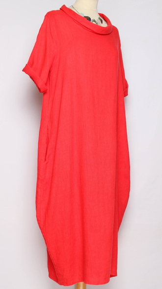 ПЛАТЬЕ БОХО ЛЬНЯНОЕ "ТЮЛЬПАН ХОМУТИК" красное, терракотовое до р.52