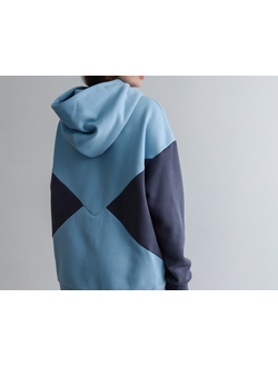 Худи  колорблок хлопковый велюр (небесный)