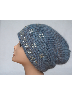 Женская шапка голубая вязаная с украшениями Vizio Италия 6715 CL фото
