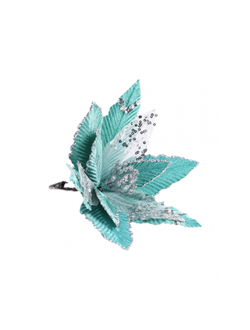 Украшение ёлочное Бирюзово-серебряный цветок на клипсе 26х26х21см, 81678