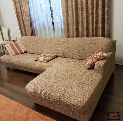 Чехол на угловой диван с правым выступом Микрофибра Капучино.ЗАЩИТА ДЛЯ МЯГКОЙ МЕБЕЛИ ОТ ЖИВОТНЫХ. ИТАЛИЯ