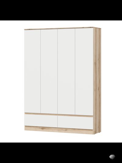 Брауни шкаф четырехстворчатый (с ящиками) Дуб Делано/Белый