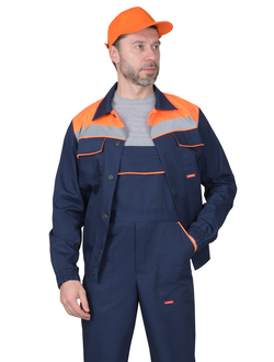 Костюм МАСТЕР летний: куртка, полукомбинезон, темно-синий с оранжевой отделкой