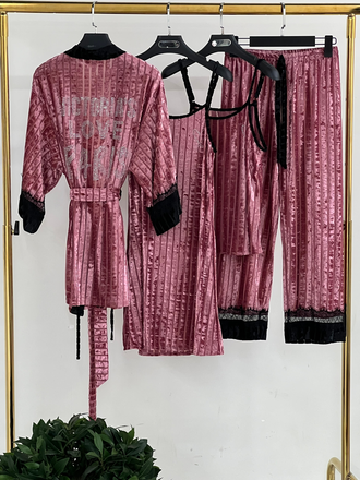 Домашняя одежда Виктория Сикрет 4в1 велюр бордовая с черным