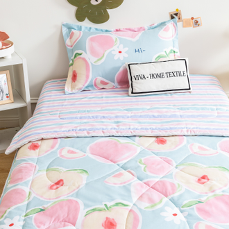 Комплект постельного белья Сатин со стеганым одеялом цвет Персик 100% хлопок OBK015 размер 150*210 см(180*220 см)