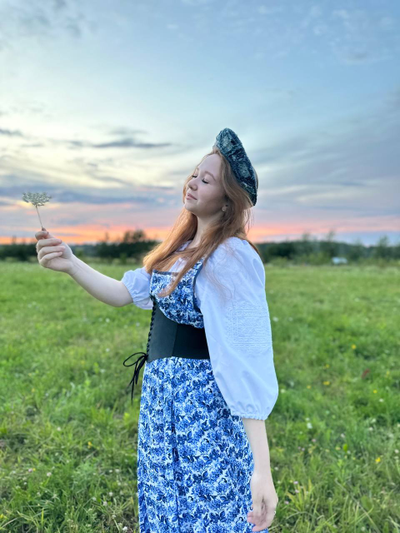 Косоклинный сарафан синий