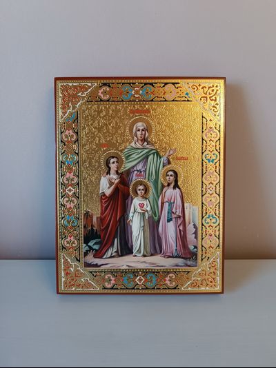 Вера, Надежда, Любовь и матерь их София. Рукописная икона 22х28см.