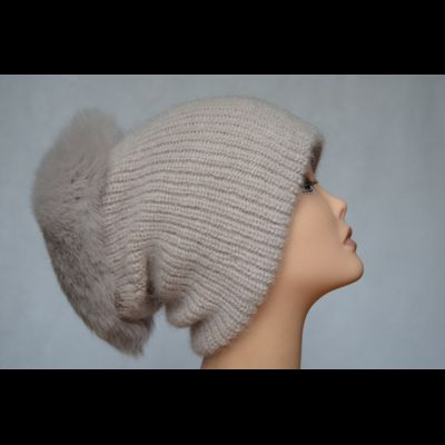 Пудровая женская шапка с меховой отделкой Vizio Италия 6470 TP без страз