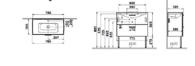 Комплект мебели VITRA MIA, 80 см, с ящиками, золотой дуб, 67273