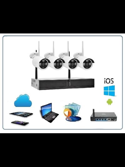 Комплект беспроводной системы видеонаблюдения, видеорегистратор + 4 видеокамеры, HD