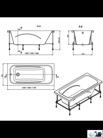 Акриловая ванна Roca Line 170 х 70 см ZRU9302924, прямоугольной формы