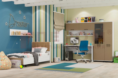 Композиция детской ГРЕЙС корпус Ясень Снежный/фасад Латте Матовый