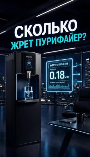 Премиальный пурифайер для воды с цифровой индикацией энергопотребления в современном офисе