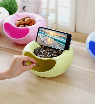 Тарелка двойная для семечек и орехов с подставкой для телефона, 20×11 см, цвет в ассортименте