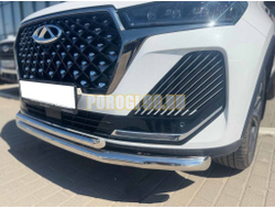 Защита переднего бампера двойная Папа Тюнинг d60/42 для Chery Tiggo 7 Pro Max 2024-